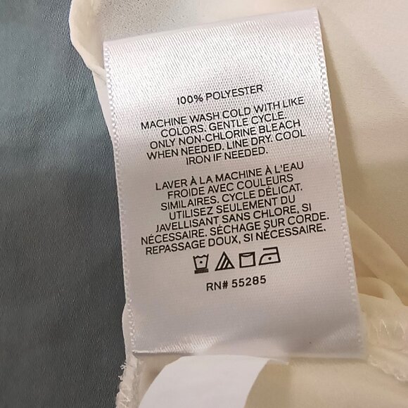 EXPRESS Cream Chiffon Blouse Short Dotted Swiss Flutter Sleeve Peplum Flare S - Picture 8 of 8